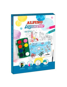 ALPINO SET CREATIVO DECOR AQUARELLE 6 ACUARELAS  8 LÁMINAS  2 GLITTER GLUE