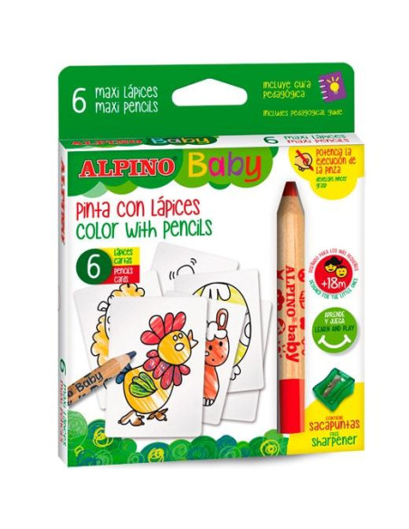 LAPICES de COLORES ALPINO BABY LA GRANJA estuche de 6