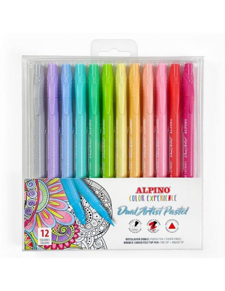 ALPINO ROTULADORES DUAL ARTIST PASTEL COLOR EXPERIENCE DOBLE PUNTA FINAPINCEL CSURTIDOS ESTUCHE 12 UD