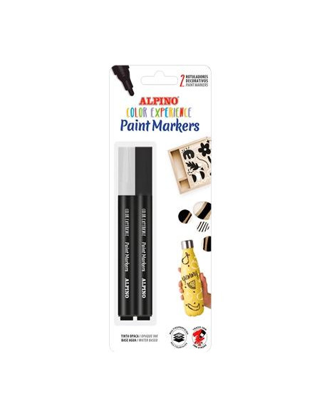 ALPINO ROTULADORES CREA PAINT MARKER MULTISUPERFICIES BLANCO Y NEGRO BLÍSTER 2 UD