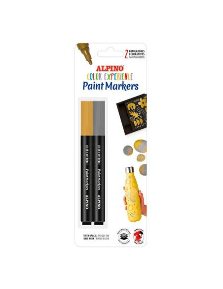 ALPINO ROTULADORES CREA PAINT MARKER MULTISUPERFICIES ORO Y PLATA BLÍSTER 2 UD