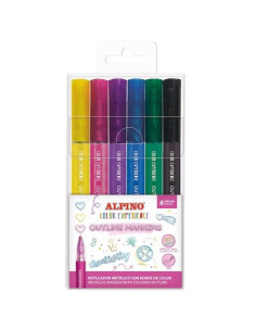 ALPINO ROTULADORES OUTLINE COLOR EXPERIENCE METÁLICOS BORDE DE COLOR SURTIDOS ESTUCHE 6 UD