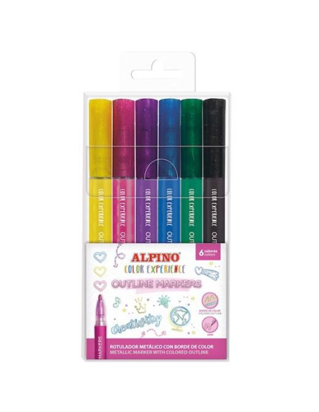 ALPINO ROTULADORES OUTLINE COLOR EXPERIENCE METÁLICOS BORDE DE COLOR SURTIDOS ESTUCHE 6 UD