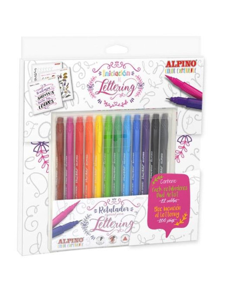 ALPINO ROTULADORES DUAL ARTIST COLORES SURTIDOS 12 UD  LIBRO GUÍA INICIACIÓN AL LETTERING