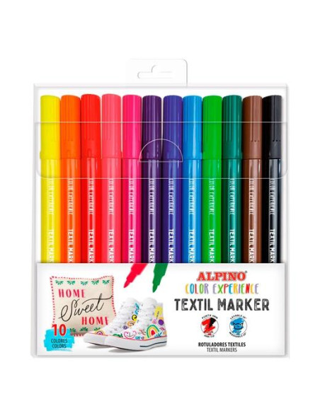 ALPINO ROTULADORES PERMANENTES DECOR COLOR EXPERIENCE PARA TEJIDOS CSURTIDOS ESTUCHE 10 UD