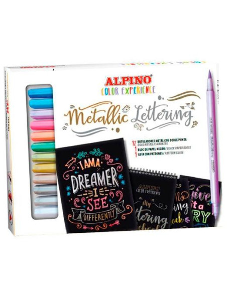 ALPINO ROTULADORES METALLIC LETTERING COLOR EXPERIENCE DOBLE PUNTA CSURTIDOS ESTUCHE 12 UD  BLOC
