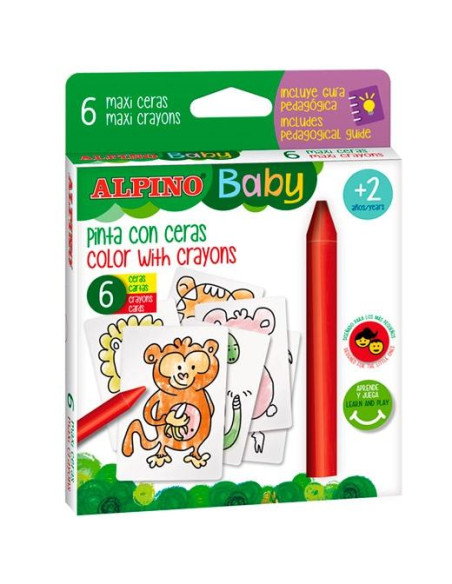 ALPINO CERAS BABY LA JUNGLA PARA BEBÉS CON CARTAS PARA COLOREAR ESTUCHE DE 6 CSURTIDOS