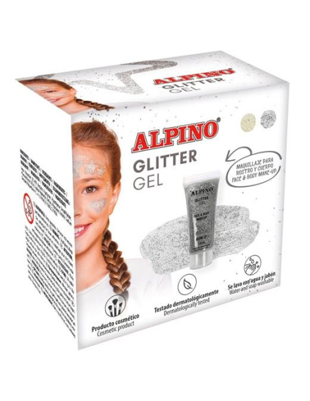 ALPINO GEL TRANSPARENTE CON PURPURINA GLITTER CAJA 6U PLATA