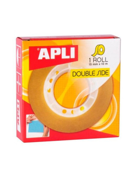APLI CINTA ADHESIVA TRANSPARENTE DOBLE CARA ROLLO 15MM X 10M PACK 20U
