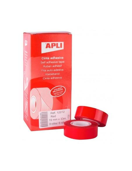 APLI CINTA ADHESIVA SILENCIOSA ROLLO 19MM X 33M PP CAJA 8 UD ROJO