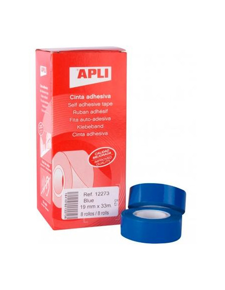 APLI CINTA ADHESIVA SILENCIOSA ROLLO 19MM X 33M PP CAJA 8 UD AZUL