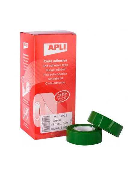 APLI CINTA ADHESIVA SILENCIOSA ROLLO 19MM X 33M PP CAJA 8 UD VERDE