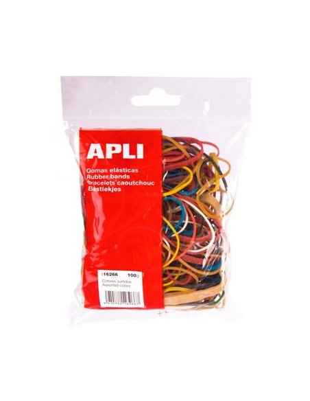 APLI GOMA ELÁSTICA COLORES SURTIDAS CAUCHO MEDIDAS SURTIDAS 100 GR
