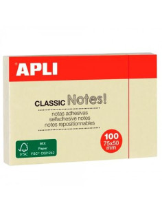 APLI BLOC NOTAS ADHESIVAS CLASSIC REPOSICIONABLES 100H 75X50 AMARILLO PACK 12 UD