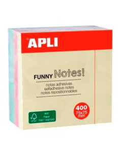 APLI CUBO DE NOTAS ADHESIVAS FUNNY 75X75MM CUBO DE 400H COLORES SURTIDOS PASTEL