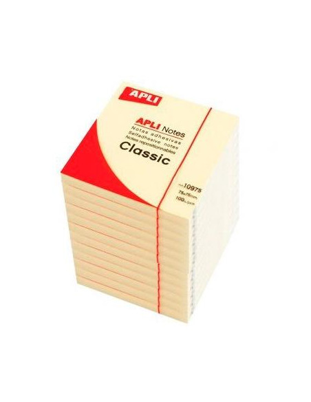 APLI BLOC NOTAS ADHESIVAS CLASSIC REPOSICIONABLES 100H 75X75 AMARILLO PACK 12 UD
