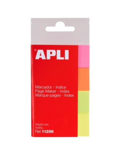 APLI MARCADORES DE PÁGINA 50X20MM 4 COLORES FLUORESCENTES 40 HOJAS POR COLOR