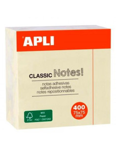APLI NOTAS ADHESIVAS CLASSIC 75X75MM CUBO DE 400H AMARILLO