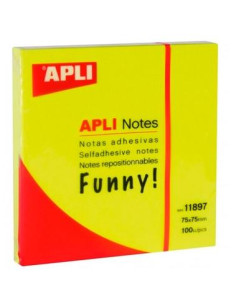 APLI BLOC NOTAS ADHESIVAS FUNNY REPOSICIONABLES 100H 75X75 AMARILLO FLUORESCENTE PACK 12 UD