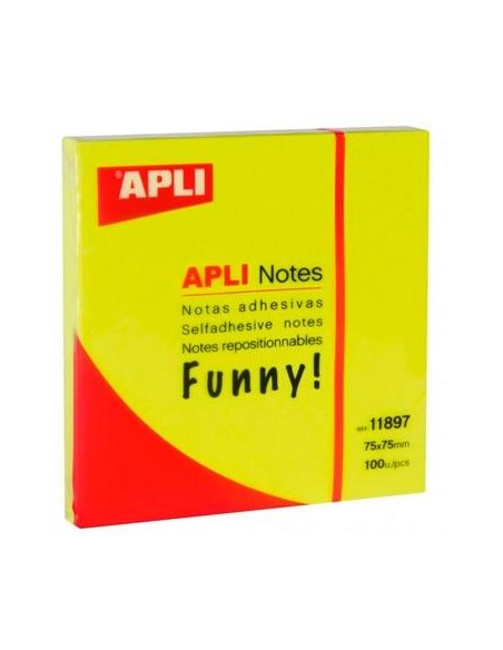 APLI BLOC NOTAS ADHESIVAS FUNNY REPOSICIONABLES 100H 75X75 AMARILLO FLUORESCENTE PACK 12 UD