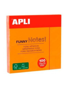 APLI BLOC NOTAS ADHESIVAS FUNNY REPOSICIONABLES 100H 75X75 NARANJA FLUORESCENTE PACK 12 UD