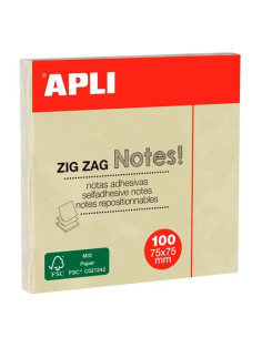 APLI NOTAS ADHESIVAS ZIGZAG CLASSIC 75X75MM BLOC 100H AMARILLO