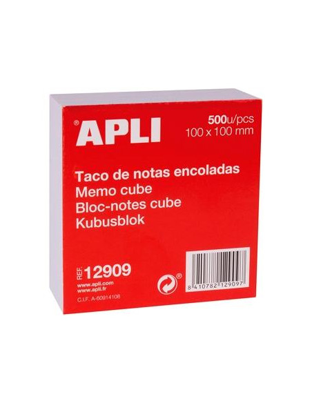APLI TACO DE NOTAS ENCOLADAS 500H 100X100MM BLANCO