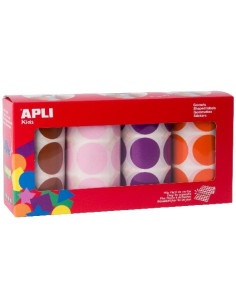 APLI GOMETS REDONDOS Ø33MM PACK DE 4 ROLLOS COLORES MARRÓN ROSA LILA Y NARANJA