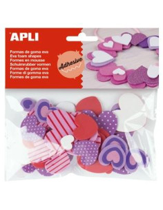 APLI FORMAS GOMA EVA ADHESIVAS CORAZONES ESTAMPADOS COLORES SURTIDOS -40U-