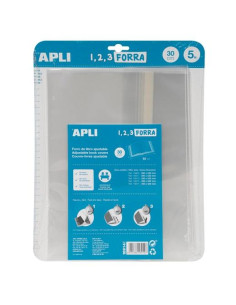 APLI FORRO DE LIBROS CON SOLAPA AJUSTABLE 300MM PP 75 MICRAS BLÍSTER 5 UD