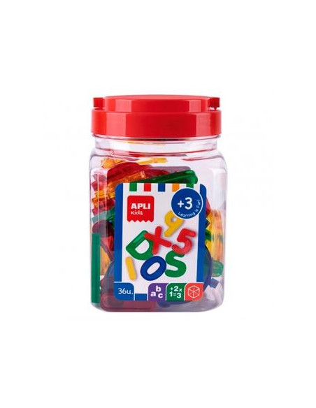 JUEGO EDUCATIVO APLI KIDS LETRAS Y NUMEROS TRANSPARENTES BOTE DE 36 UD