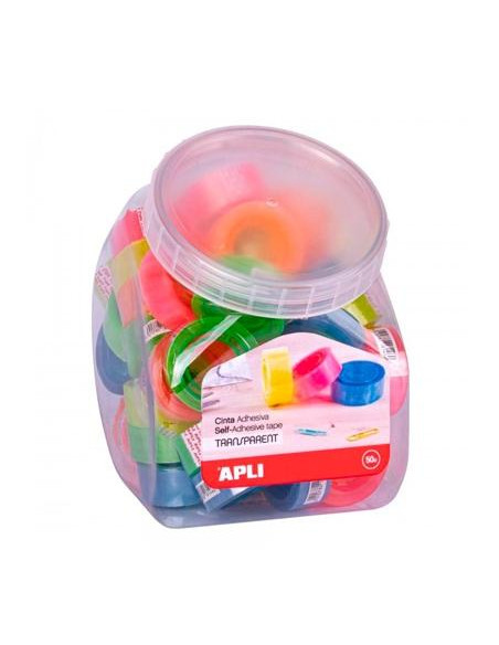 APLI CINTA ADHESIVA TRANSPARENTE ROLLO 19MM X 20M EXPOSITOR 50 UD CSURTIDOS FLUORESCENTES
