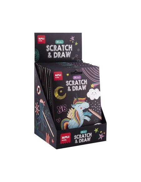 APLI MINI LÁMINAS RASCA Y DIBUJA SET SCRATCH&DRAW CAJA EXPOSITORA DE 12 SURTIDOS 4 AÑOS