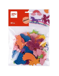 APLI FORMAS DE GOMA EVA ADHESIVA DISEÑO UNICORNIOS BOLSA DE 40 CSURTIDOS 4 AÑOS