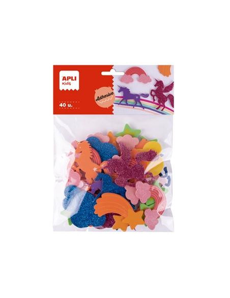 APLI FORMAS DE GOMA EVA ADHESIVA DISEÑO UNICORNIOS BOLSA DE 40 CSURTIDOS 4 AÑOS