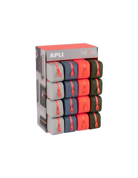 APLI ESTUCHE DE SILICONA NEON RECTANGULAR EXPOSITOR DE 16 CSURTIDOS