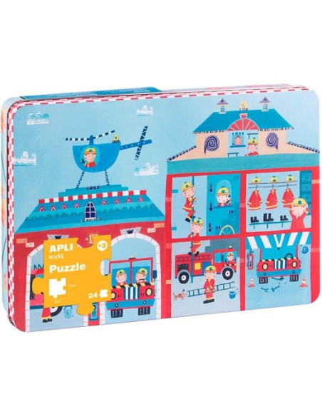 PUZLE EDUCATIVO APLI KIDS 24 PIEZAS CAJA METALICA ESTACION BOMBEROS