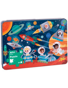 APLI PUZZLE TEMÁTICA EL ESPACIO 24 PIEZAS CAJA METÁLICA 3 AÑOS
