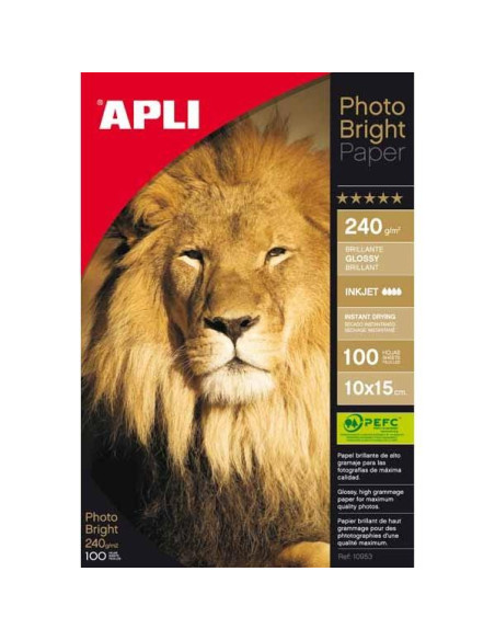 APLI PAPEL FOTOGRÁFICO PHOTO BRIGHT 10X15CM 240GR INKJET PAQUETE 100H BLANCO BRILLO