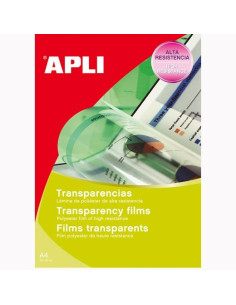 APLI PACK 20 HOJAS TRANSPARENCIAS A4 SIN BANDA PARA LÁSER