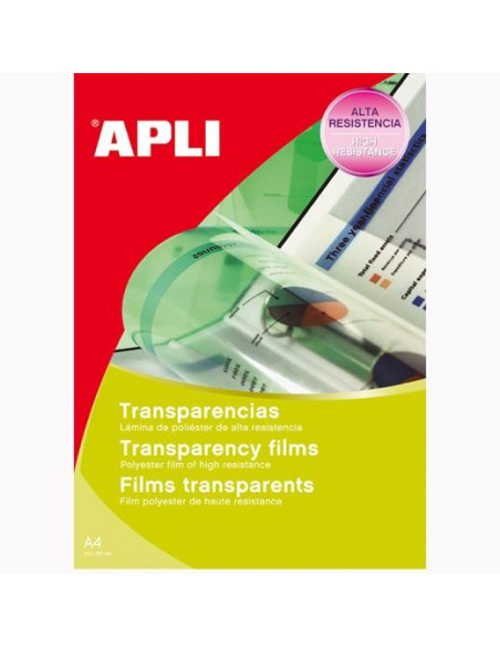 APLI PACK 20 HOJAS TRANSPARENCIAS A4 SIN BANDA PARA LÁSER