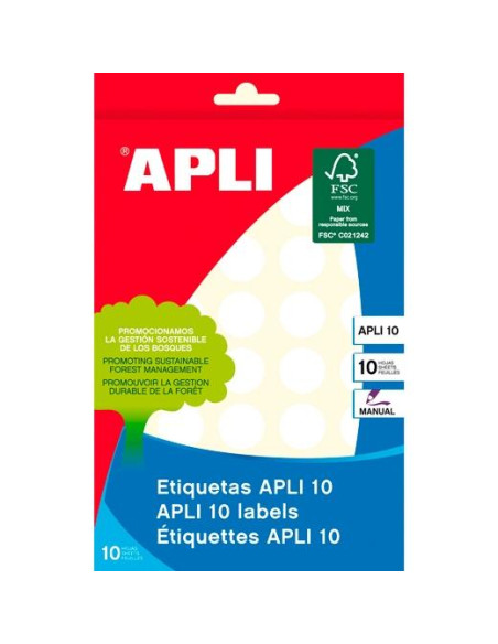 APLI ETIQUETAS ADHESIVAS CIRCULARES Ø19MM ESCRITURA MANUAL 40 X 10H BLANCO
