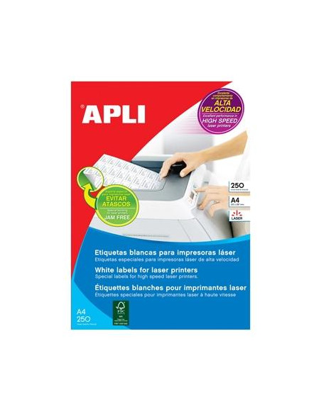 APLI ETIQUETAS ADHESIVAS 105X37MM LÁSER CRECTOS 16 X 250H BLANCO