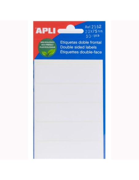 ETIQUETAS ADHMANUALES BOLSA APLI DOBLE FRONTAL BLANCAS 5h 20x75 mm 50 uds02552