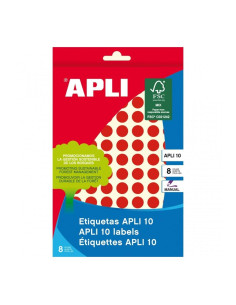 APLI ETIQUETAS ADHESIVAS CIRCULARES Ø10MM ESCRITURA MANUAL 126 X 8H APLI 10 ROJO