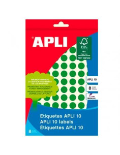APLI ETIQUETAS ADHESIVAS CIRCULARES Ø10MM ESCRITURA MANUAL 126 X 8H APLI 10 VERDE