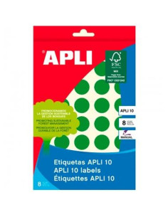 APLI ETIQUETAS ADHESIVAS CIRCULARES Ø19MM ESCRITURA MANUAL 40 X 8H VERDE
