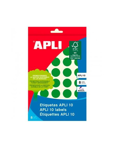 APLI ETIQUETAS ADHESIVAS CIRCULARES Ø19MM ESCRITURA MANUAL 40 X 8H VERDE