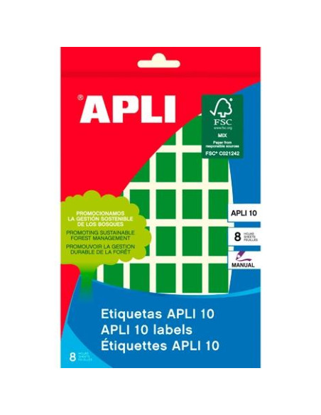 ETIQUETAS ADHMANUALES BOLSA APLI COLOR VERDE 8h CROMOS 12x18 mm 448 uds02753
