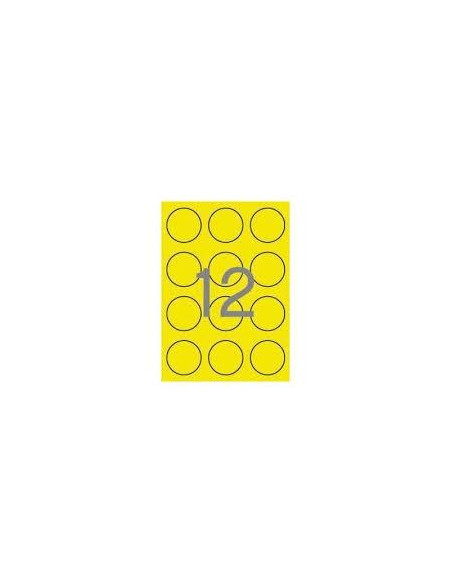 APLI ETIQUETAS ADHESIVAS CIRCULARES Ø60MM LÁSER 12 X 20H AMARILLO FLUORESCENTE